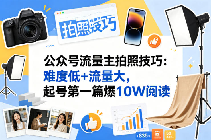 公众号流量主之拍照技巧赛道，难度低+流量大，起号第一篇就爆了10w阅读-数码之翼