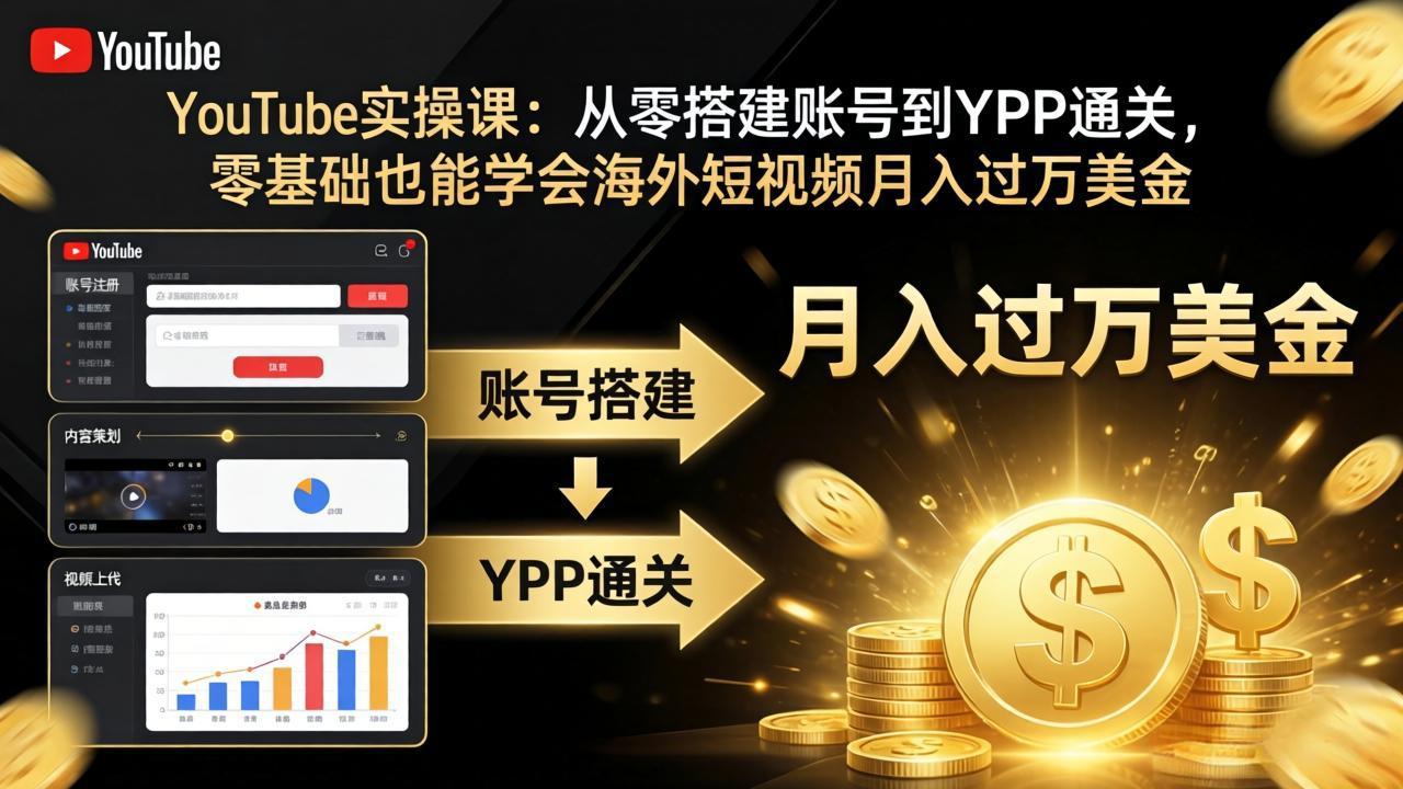 YouTube实操课：从零搭建账号到YPP通关，零基础也能学会海外短视频月入过万美金-数码之翼
