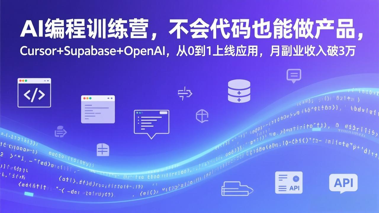 AI编程训练营，不会代码也能做产品，Cursor+Supabase+OpenAI，从0到1上线应用，月副业收入破3万-数码之翼