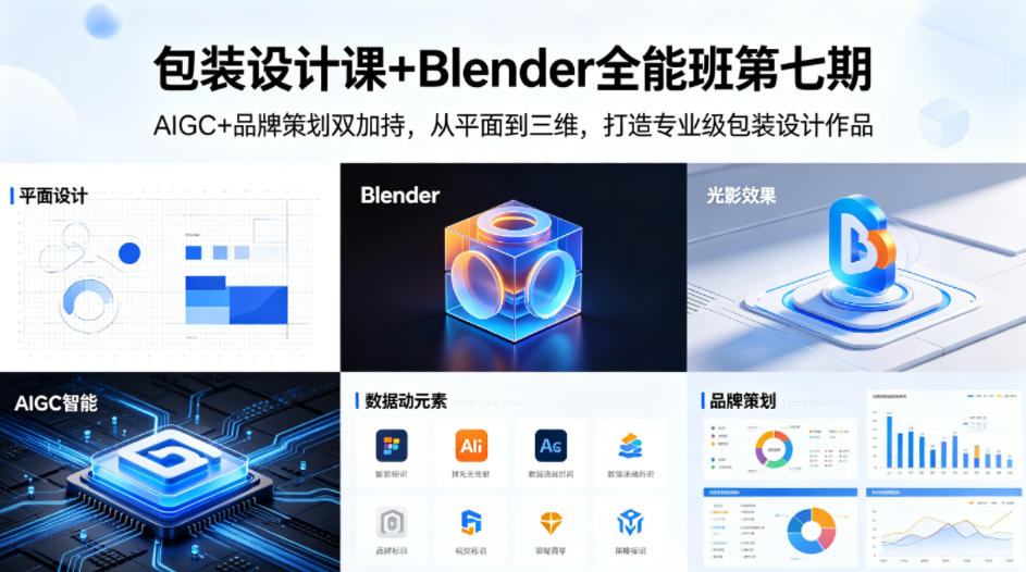包装设计课+Blender全能班第七期，AIGC+品牌策划双加持，从平面到三维，打造专业级包装设计作品-数码之翼