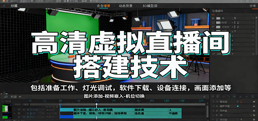 高清虚拟直播间搭建技术，包括准备工作、灯光调试，软件下载、设备连接，画面添加等-数码之翼