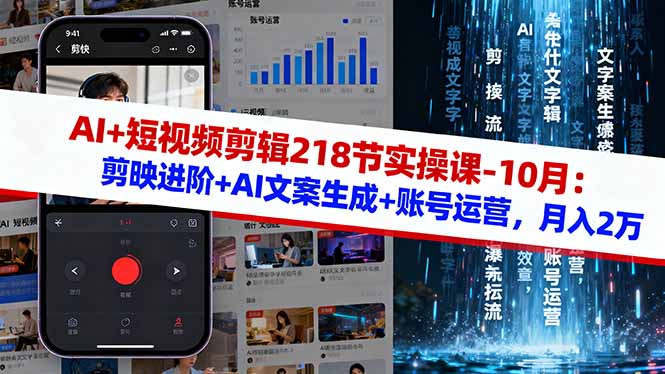 AI+短视频剪辑218节实操课-10月：剪映进阶+AI文案生成+账号运营，月入2万-数码之翼