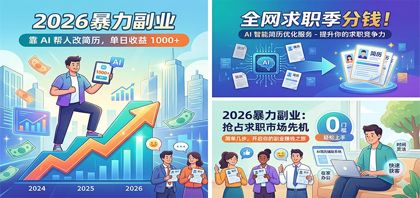 2026暴力副业:靠AI帮人改简历,单日收益1000+,全网求职季分钱-数码之翼