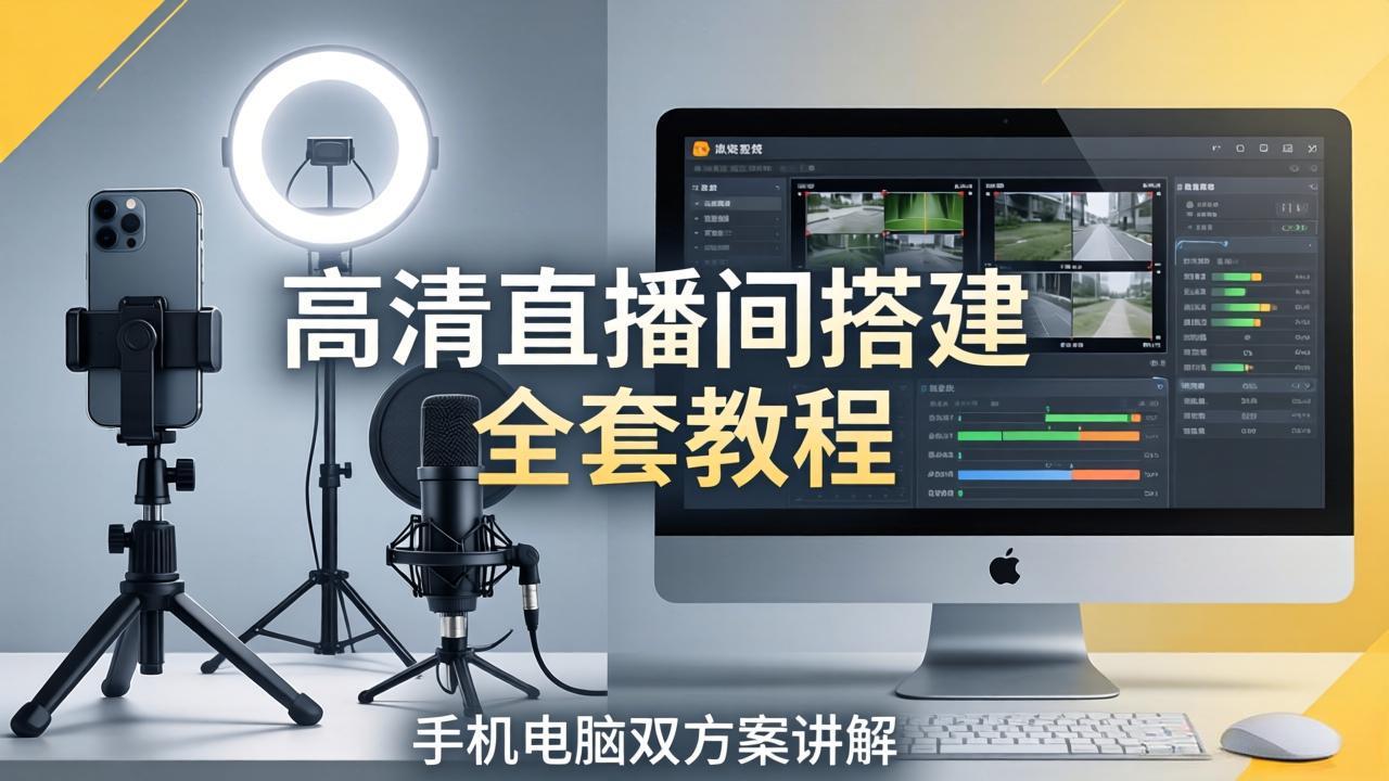 高清直播间搭建全套教程，手机电脑双方案讲解，设备选型调试多机位实操教学-数码之翼
