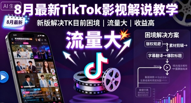8月最新TikTok影视解说教学，新版解决TK目前困境，流量大，收益高-数码之翼