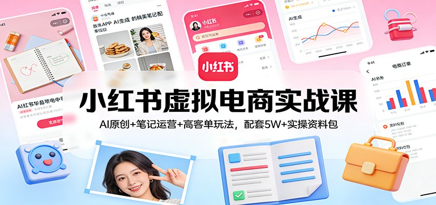 小红书虚拟电商实战课：AI原创+笔记运营+高客单玩法，配套5W+实操资料包-数码之翼