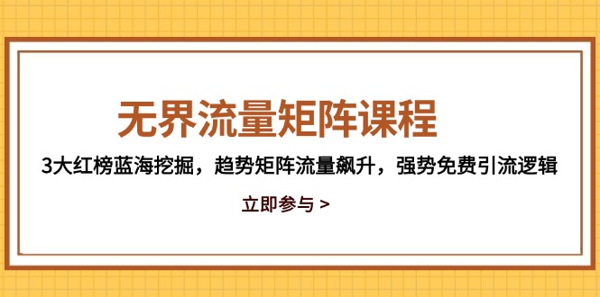 无界流量矩阵课程，3大红榜蓝海挖掘，趋势矩阵流量飙升，强势免费引流逻辑-数码之翼