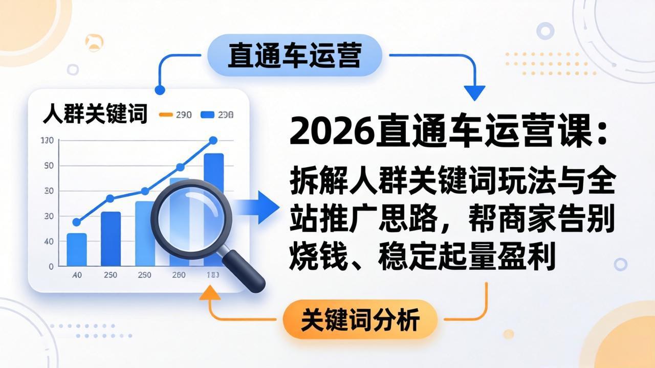 2026直通车运营课：拆解人群关键词玩法与全站推广思路，帮商家告别烧钱、稳定起量盈利-数码之翼