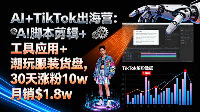 AI+TikTok出海营:AI脚本剪辑+工具应用+潮玩服装货盘,30天涨粉10w月销$1.8w-数码之翼