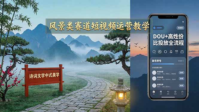 风景类赛道短视频运营教学：诗词文学中式美学，新号养号对标账号定位，DOU+高性价比投放全流程-数码之翼