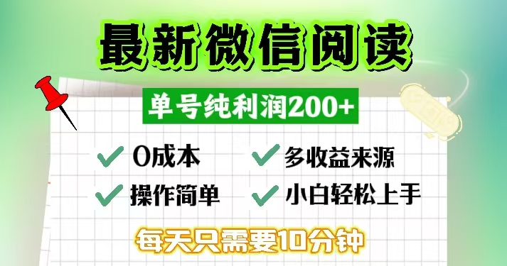 微信阅读最新玩法,每天十分钟,单号一天200+,简单0零成本,当日提现-数码之翼