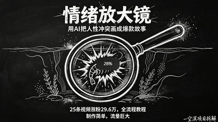 AI制作“情绪放大镜“视频，25条视频涨粉29.6W粉，流量巨大，制作简单，全流程教程-数码之翼