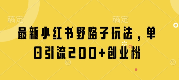 最新小红书野路子玩法，单日引流200+创业粉-数码之翼