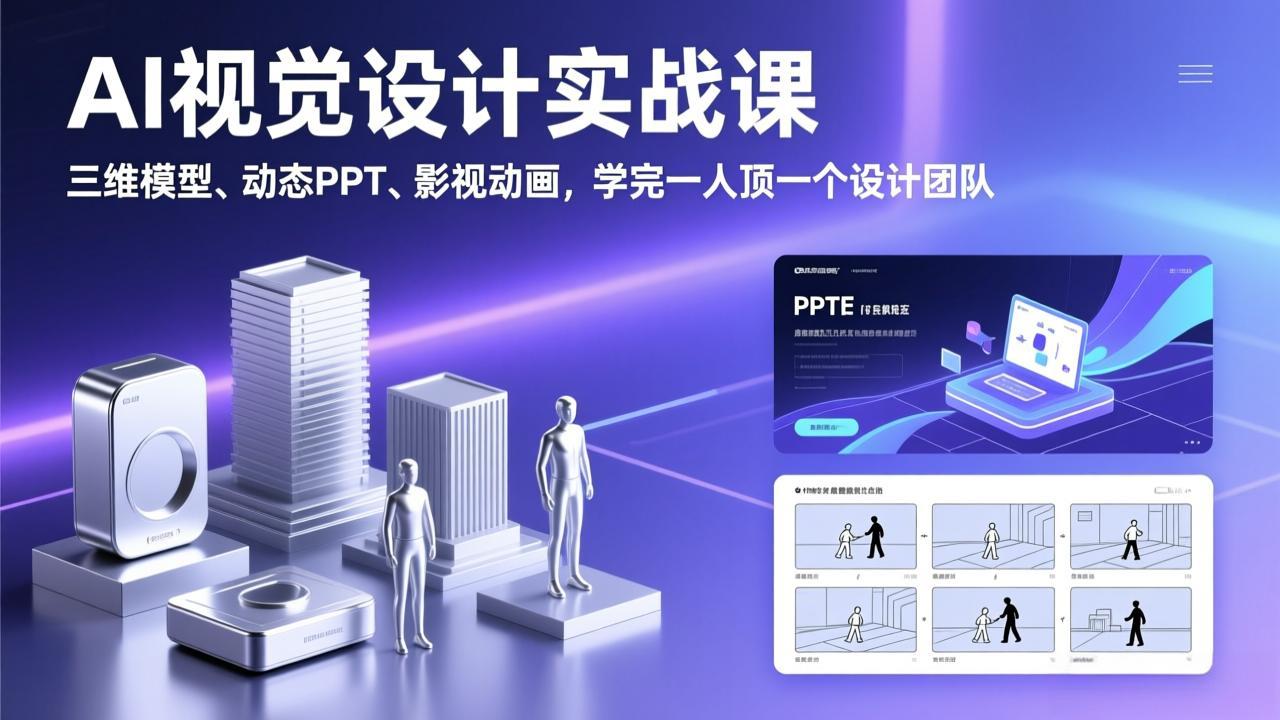 AI视觉设计实战课,三维模型、动态PPT、影视动画,学完一人顶一个设计团队-数码之翼