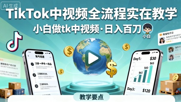 TikTok中视频全流程实操教学，小白做tk中视频，日入百刀-数码之翼