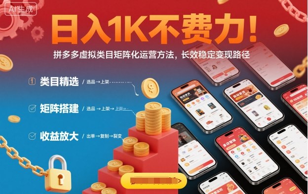日入1K不费力！拼多多虚拟类目矩阵化运营方法，长效稳定变现路径-数码之翼
