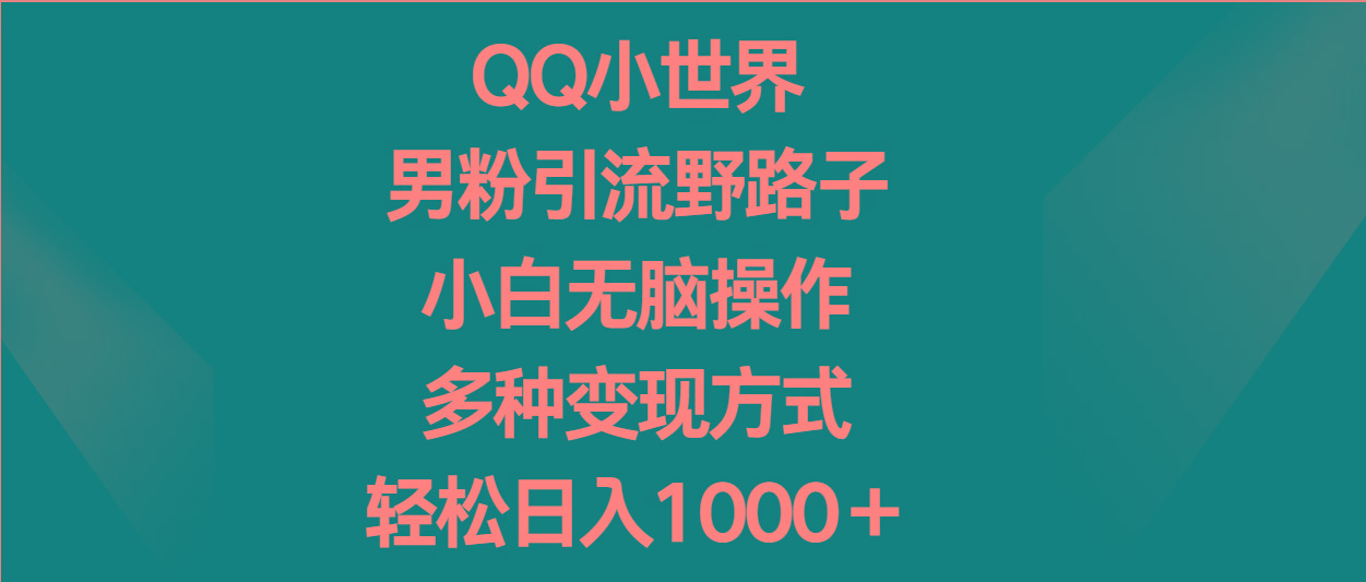 QQ小世界男粉引流野路子,小白无脑操作,多种变现方式轻松日入1000+-数码之翼