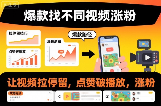 爆款找不同视频涨粉，让视频拉停留，实现点赞，破播放，涨粉-数码之翼