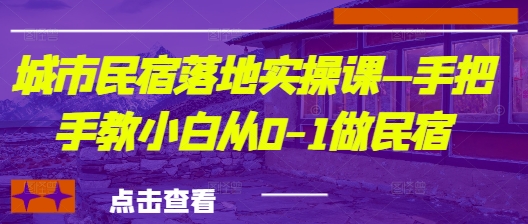 城市民宿落地实操课—手把手教小白从0-1做民宿-数码之翼