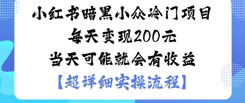 小红书暗黑小众冷门项目每天变现2张当天可能就会有收益-数码之翼