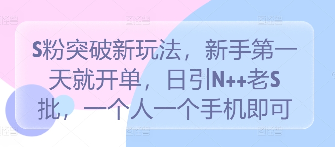 S粉突破新玩法,新手第一天就开单,日引N++老S批,一个人一个手机即可【揭秘】-数码之翼