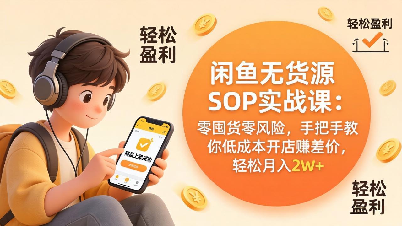 闲鱼无货源SOP实战课:零囤货零风险,手把手教你低成本开店赚差价,轻松月入2w+-数码之翼