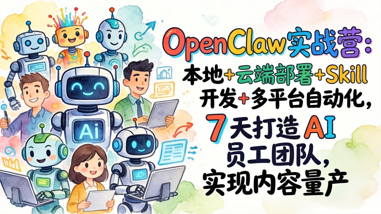 OpenClaw实战营：本地+云端部署+Skill开发+多平台自动化，7 天打造 AI 员工团队，实现内容量产-数码之翼