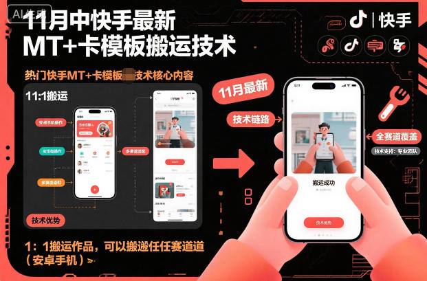 11月中快手最新MT+卡模板搬运技术，1：1搬运作品，可以搬运任何赛道(安卓手机)-数码之翼