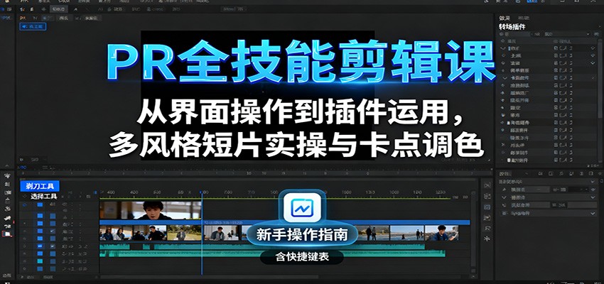 PR全技能剪辑课：从界面操作到插件运用，多风格短片实操与卡点调色-数码之翼
