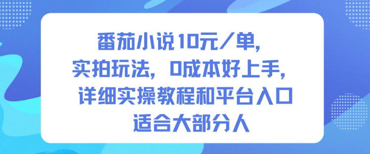 番茄小说10米每单，实拍玩法，0成本好上手，详细实操教程和平台入口适合大部分人-数码之翼