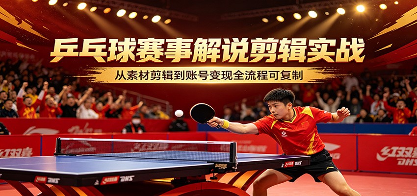 乒乓球赛事解说剪辑实战，从素材剪辑到账号变现全流程可复制-数码之翼