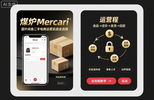 煤炉Mercari国外闲鱼二手电商运营实战全流程，仿品高利润，简单上手，闷声搞钱-数码之翼
