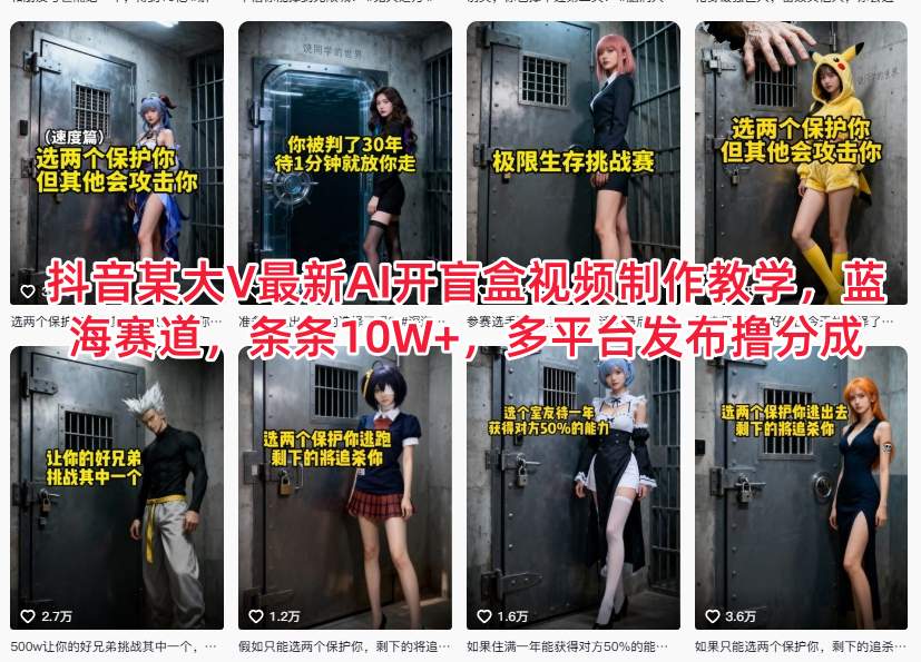 抖音某大V最新AI开盲盒视频制作教学，蓝海赛道，条条10W+，多平台发布撸分成-数码之翼