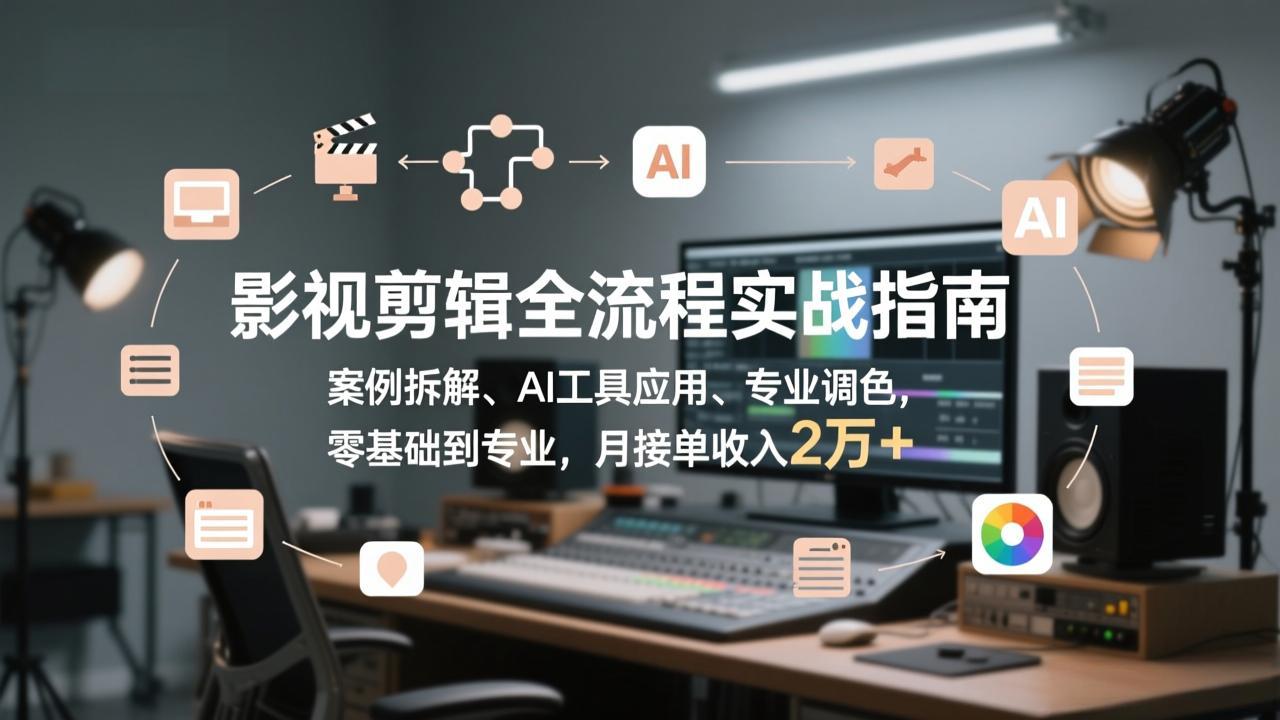 影视剪辑全流程实战指南，案例拆解、AI工具应用、专业调色，零基础到专业，月接单收入2万+-数码之翼