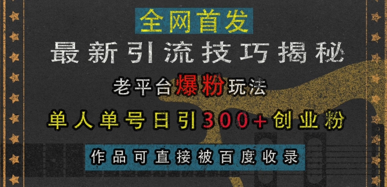 最新引流技巧揭秘，老平台爆粉玩法，单人单号日引300+创业粉，作品可直接被百度收录-数码之翼