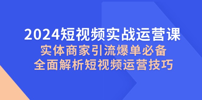 2024短视频实战运营课，实体商家引流爆单必备，全面解析短视频运营技巧-数码之翼