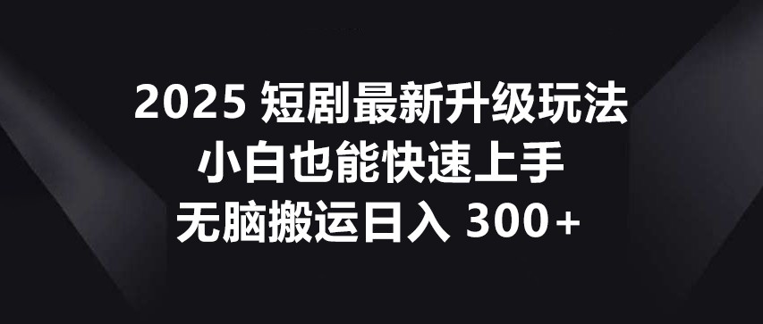 2025短剧最新升级玩法，小白也能快速上手，无脑搬运日入300+-数码之翼