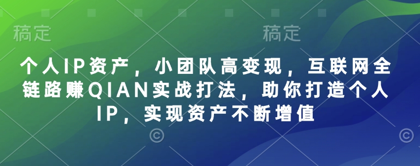 个人IP资产，小团队高变现，互联网全链路赚QIAN实战打法，助你打造个人IP，实现资产不断增值-数码之翼