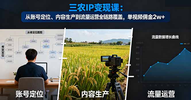 三农IP变现课：从账号定位、内容生产到流量运营全链路覆盖，单视频佣金2w+-数码之翼