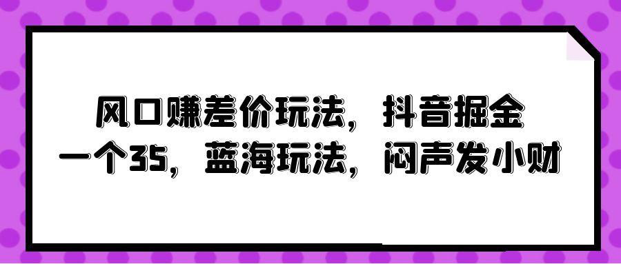 (10022期)风口赚差价玩法，抖音掘金，一个35，蓝海玩法，闷声发小财-数码之翼