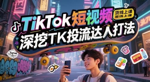 TikTok短视频带货线上课，深挖TK投流达人打法-数码之翼