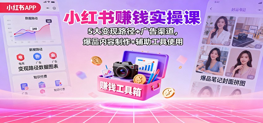 小红书赚钱实操课：5大变现路径+广告渠道，爆品内容制作+辅助工具使用-数码之翼