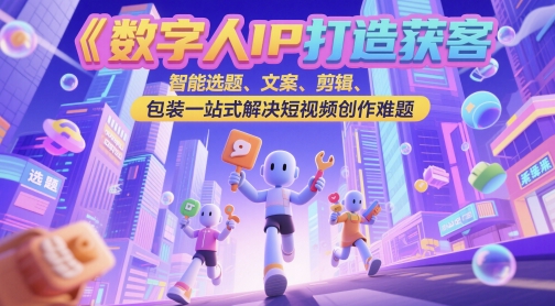 数字人IP打造获客变现实操课，智能选题、文案、剪辑、包装一站式解决短视频创作难题-数码之翼