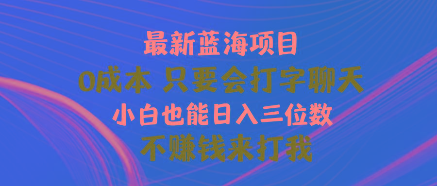 最新蓝海项目 0成本 只要会打字聊天 小白也能日入三位数 不赚钱来打我-数码之翼