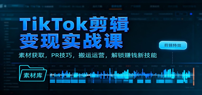 TikTok剪辑变现实战课：素材获取，PR技巧，搬运运营，解锁赚钱新技能-数码之翼