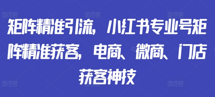 矩阵精准引流，小红书专业号矩阵精准获客，电商、微商、门店获客神技-数码之翼