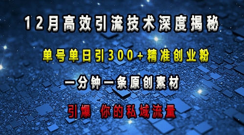 最新高效引流技术深度揭秘 ，单号单日引300+精准创业粉，一分钟一条原创素材，引爆你的私域流量-数码之翼