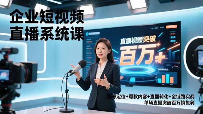 企业短视频直播系统课，账号定位+爆款内容+直播转化+全链路实战，单场直播突破百万销售额-数码之翼