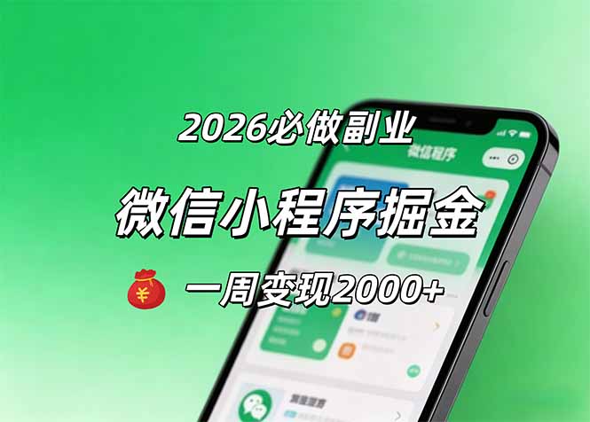 2026微信小程序掘金，简单好上手，一周变现2000+-数码之翼