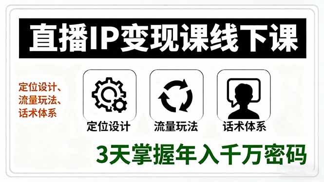 直播IP变现课线下课，定位设计、流量玩法、话术体系，3天掌握年入千万密码-数码之翼
